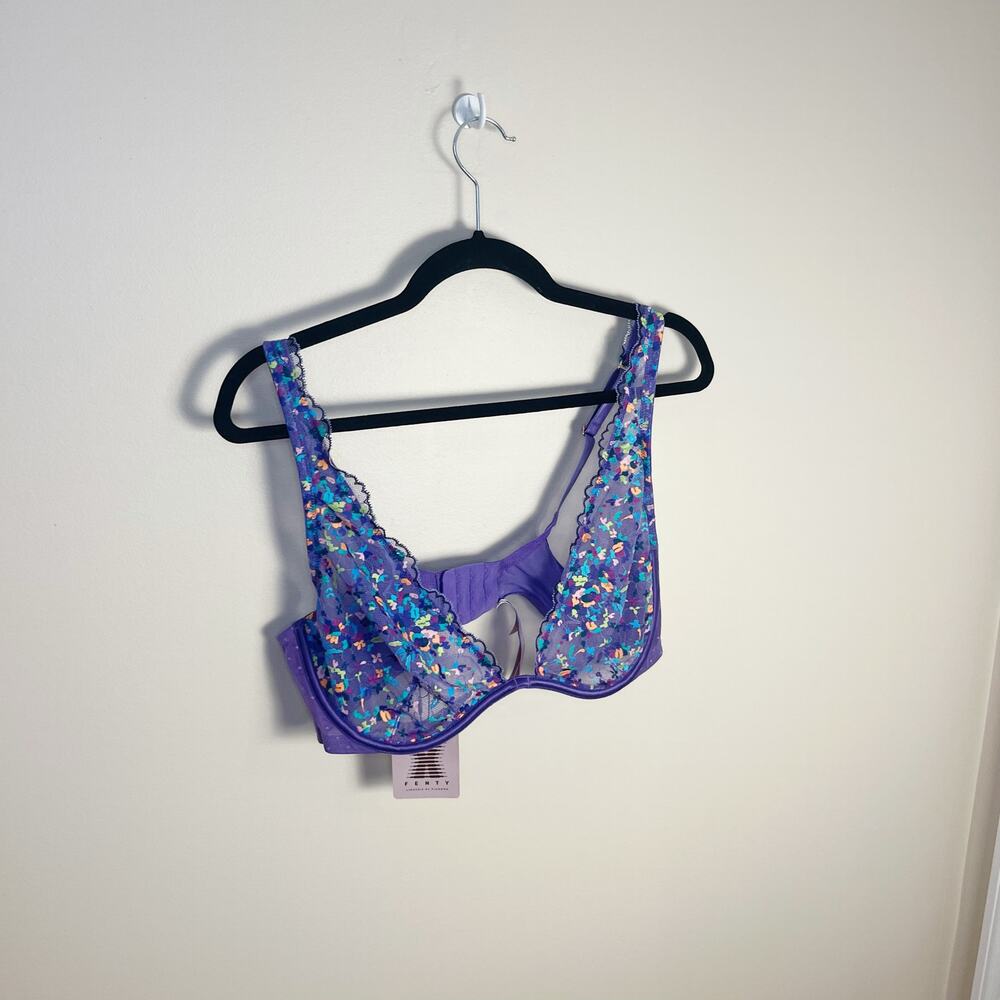 NWT Savage x Fenty Floral Unlined Lace Bra Size 38DD Purple - Picture 5 of 9